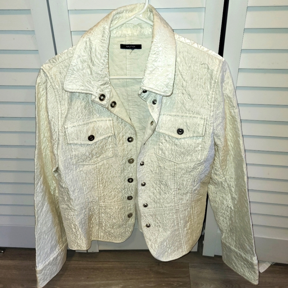 Ladies NAUTICA White Long Sleeved Waist Length Vest Coat Size Small
